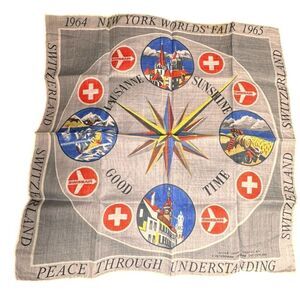 1964/65 Swiss Air New York Worlds Fair Commemorative Handkerchief. Vintage